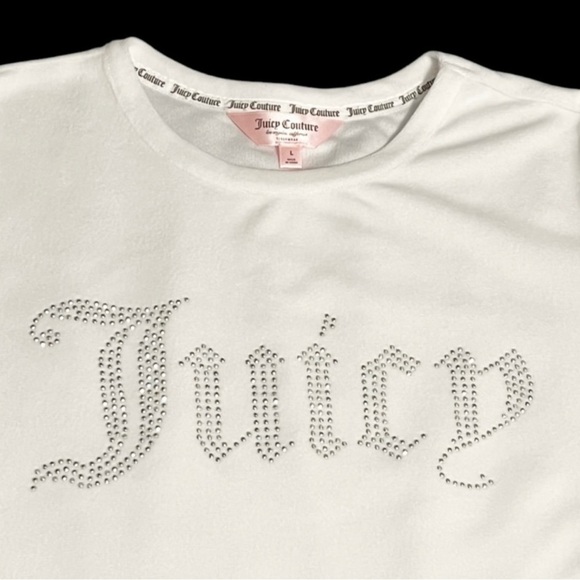 Juicy Couture Tops - Juicy Couture Velour T-Shirt with Iconic Diamanté Logo-White-Size Large